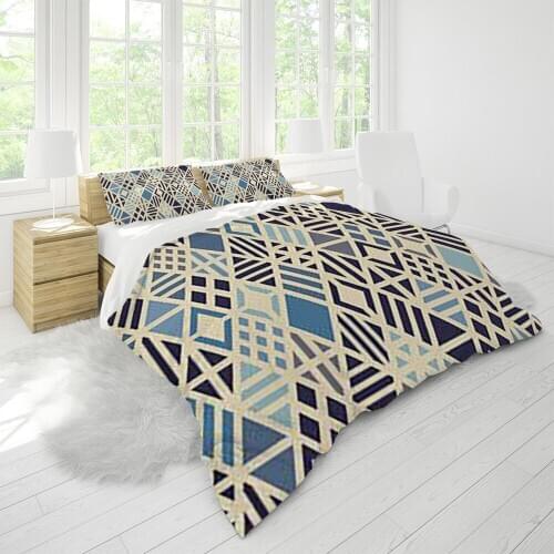 Comforter Bedding Sets Full Size Bedroom Blue Geometry Pillowcase Duvet Cover Breathable Fashion Home Textile Custom Designer