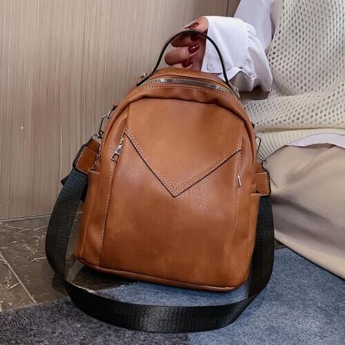Solid Color PU Leather Backpacks For Women 2020 Fashion Female Small Backpack Lady Back Pack For School Teenagers Girls