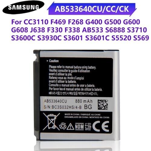 Original Mobile Phone Battery AB533640CC For Samsung C3110 S3710 G400 G500 F469 F268 G600 3600c Replacement Battery 880mAh