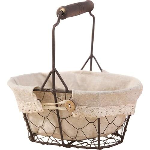 1/2PCS Portable Wrought Iron Storage Basket with Cloth Liner Handheld Waterproof Storage Basket CLH@8