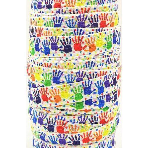 Q&N ribbon wholesale/OEM 5/8inch 16mm 161020010 handprint printed fox folded over elastic FOE for hairbows free shipping