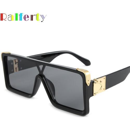 Ralferty 2020 Designer Big Black Square Sunglasses Women Men Flat Top Frame Cool One Piece Gafas Shade UV400 Oculos De Sol