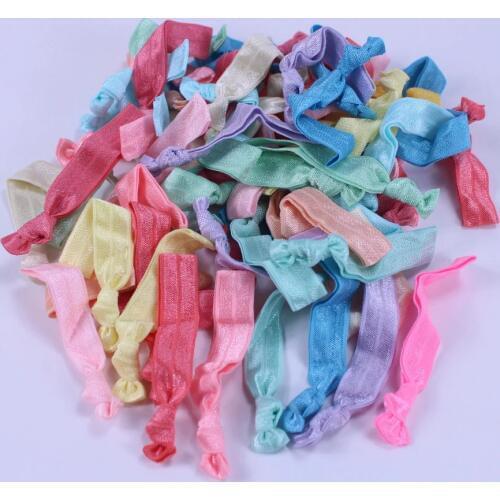 50pcs/lot hair ties elastic hair accessories ribbon elastic ponytail holders 5/8'solid fold over elastic mix colors