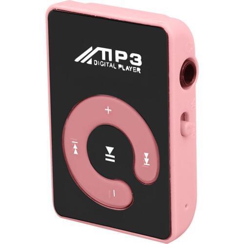 Retail Mini Mirror Clip USB Digital Mp3 Music Player Support 8GB SD TF Card Pink