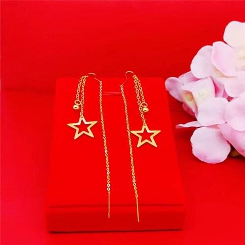 Star Dangle Earrings Women Jewelry Ear line Yellow Gold Filled Sexy Lady Accessories Gift
