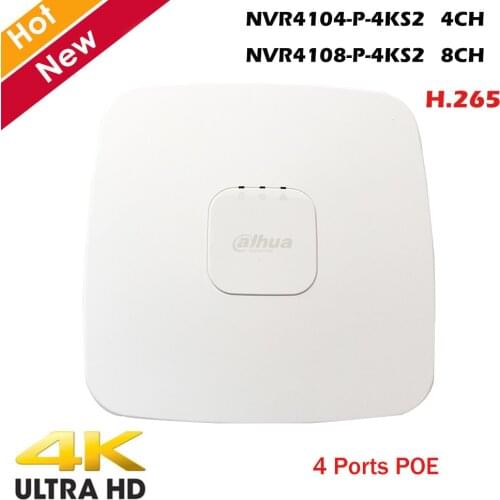 Dahua with Logo NVR NVR4104-P-4KS2 NVR4108-P-4KS2 4k high definition 4ch 8ch Smart 1U 4 PoE ports H.265 Network Video Recorder