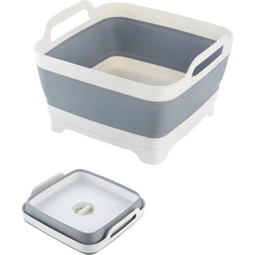 Folding Wash Basin Silicone Dish Tub Collapsible with Drain Plug Carry Handles Washing Basin Drainer Sink Colander for Camping