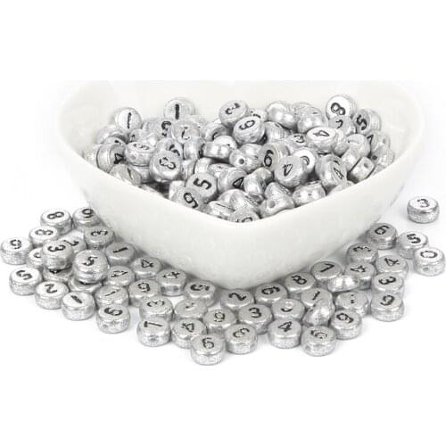 Mixed Silver Bottom Black Digital Acrylic Beads Charm Loose Spacer Beads For Jewelry Making DIY Needlework Bracelet Accessories