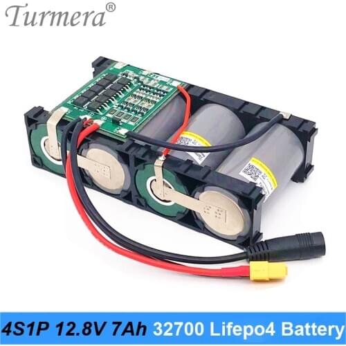 Turmera New 12.8V 7Ah 4S1P 32700 Lifepo4 Battery with 4S 40A BMS Balance for Electric Boat and Uninterrupted Power Supply 12V A