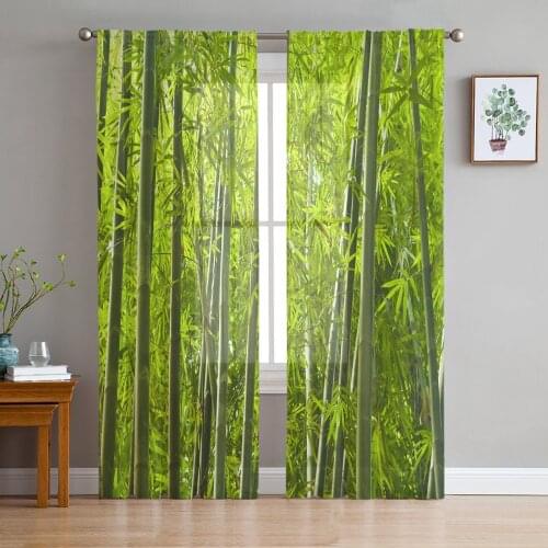 Green Bamboo Forest Tulle Curtains for Bedroom Modern Voile Curtains Home Decoration Window Curtains