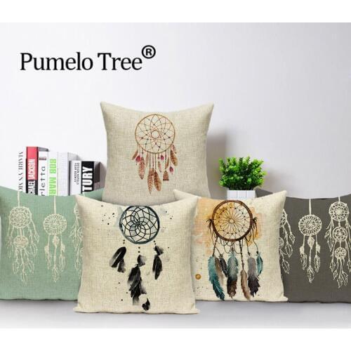 High Quality Wind Chimes Cushion Covers Dream Catcher Pillow Cover Girl Sofa Linen Home Decorative Beige Throw Pillow Case Cojin