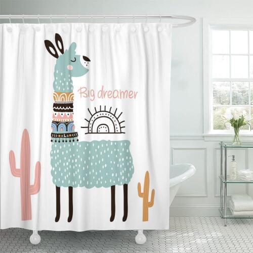 Cactus Cute Cartoon Llama Tribal Style Childish for Nursery Kids Apparel Summer Abstract Shower Curtain Waterproof Polyester
