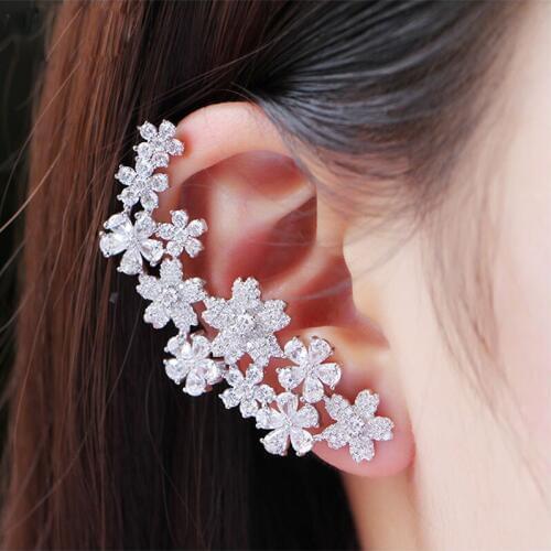 SLJELY un reve enchante Bloom Flowers Cuff Earrings 925 Sterling Silver Micro Cubic Zirconia Stones Women Luxury Brand Jewelry