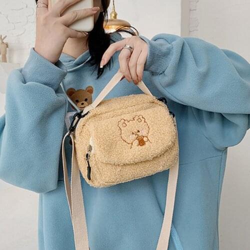 Womens Winter Faux Fur Clutch Shoulder Bag Fashion Solid Color Wallet Ladies Bolsa Femme Cute Cartoon Handbag Plush Tote