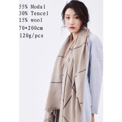 Naizaiga winter warm 200*70cm plaid Modal Tencel Wool blending shawl 5 color 140g winter warm brand scarf , QYR13