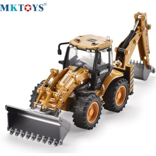 1:50 Alloy Diecast 4 Wheel Shovel Loader Two-way Excavator Forklift Bulldozer Back Hoe Loader Truck Model For Kids Gift Toys