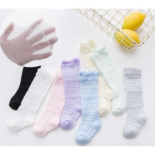 1Pairs Baby White Kid Socks Spring Summer Style network thin Ventilation Cotton High knee Girl Boy Socks 0 To 4 Year Kids Socks