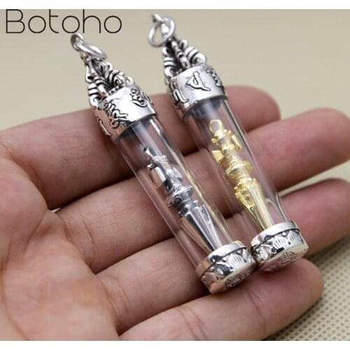 100% Thai 925 silver tibetan Dorje Gau Box pendant Vintage Sterling Buddhist Prayer Box Pendant Buddhist Dorje Symbol Amule