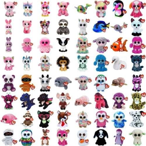 15CM Ty Beanie Big Eye Soft Stuffed Animal Sloth Cat Unicorn Fox Dragon Penguin Owl Fish Dog Plush Doll Toy Child Birthday Gift