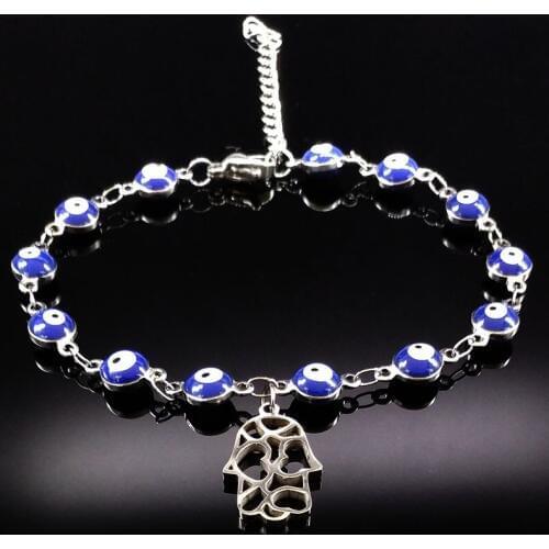 2021 Heart Stainless Steel Bracelets Bangles for Women Blue Evil Eye Hamsa Hand Charms Bracelet Jewelry Gift ojo turco B17919