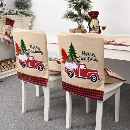 4 Pcs Christmas Back Chair Cover Plaid Truck Dining Room Chair Covers for Xmas Banquet Kitchen Dining Room Decor Wholesale X2