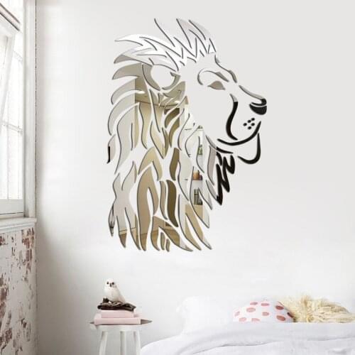 Acrylic home decoration Lion head Mirror wall sticker custom made 3d stickers 450mmX310mm mirror self-adhesive wallsticker