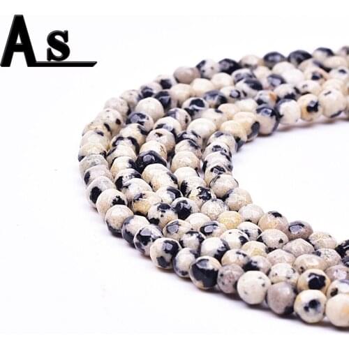 Asingeloo 3mm Faceted Natural Beads Dot Dalmatian Round Stone Beads For Jewelry Making DIY Bracelet And Necklace Strand 15"