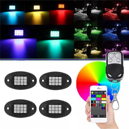 4Pods Car RGB LED Rock Lights Wireless Bluetooth APP Remote Control Music Multicolor Neon Underglow Light Kit for Offroad ATV
