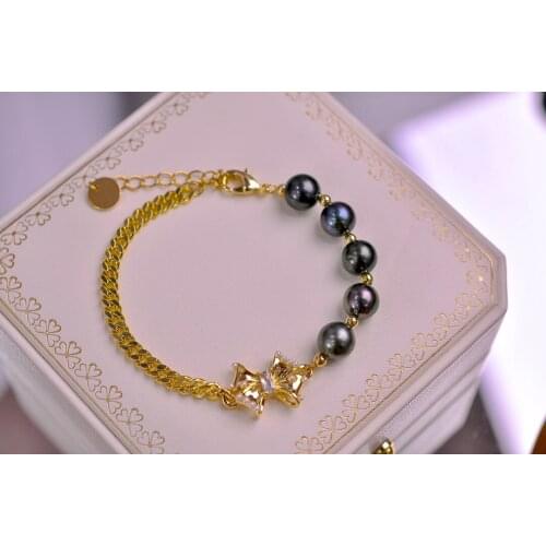 Pearl Bracelet Fine Jewelry Gold Filled Nature 8-9mm Salt Sea Water Tahiti Pearls Bracelets for Women Fine Birthday Presents