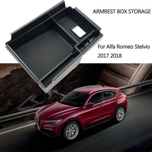 1pc Car Accessories Central Armrest Storage Box For Alfa Romeo Stelvio 2017 2018 Console Glove Tray Holder Case Container