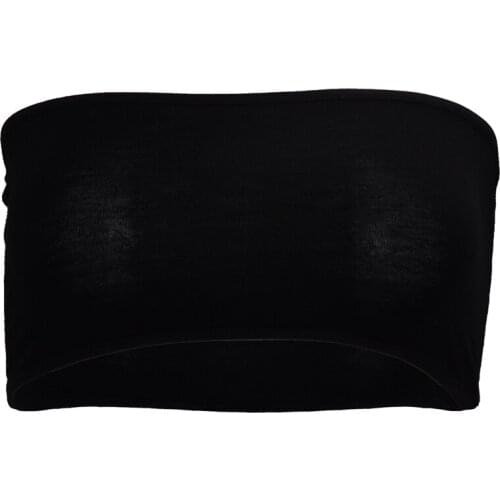 Black sexy strapless boob tube top bandeau bra wiping clubwear vest crop stretch