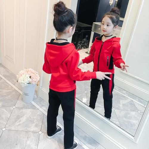 Children Girls spring fall casual clothing set hoodies jackets+long pants kids girl boy leisure suits outerwear 6-14T