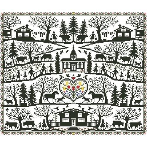 Busy village cross stitch package simple color 18ct 14ct 11ct white cloth cotton thread embroidery DIY handmade needlework
