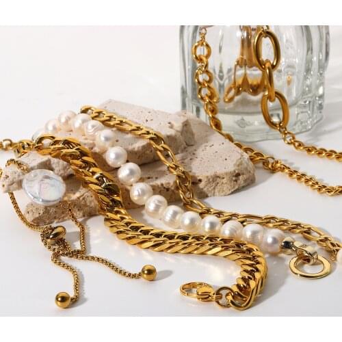 Elegant Freshwater Pearl Bracelets For Women Cuban Chain Stainless Steel Bracelet Party Jewelry Waterproof