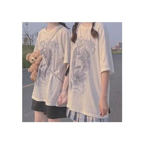 Gothic T Shirt for Teen Girls Anime Graphic Tees Japanese Style Summer 2021 Fashion Manga Hentai Alt Clothes Women Punk y2k