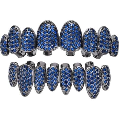 Hip Hop Iced Out Irregular Top Bottom Teeth Grillzs Set Pave 5 Colors CZ Zircon Stone Bling Dental Grills Rapper Jewelry