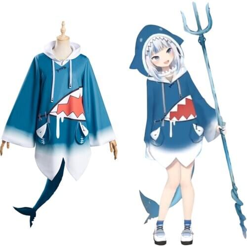 Hololive English VTuber Gawr Gura Cosplay Costume Top Outfits Halloween Carnival Suit For Women Girls Cute Blue Shark Costume