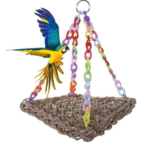 Pet Toys Parrot Swing Hammock Toy Straw Perch Platform Hanging Parrot Bird Chew Toy Bird Toy Supplies