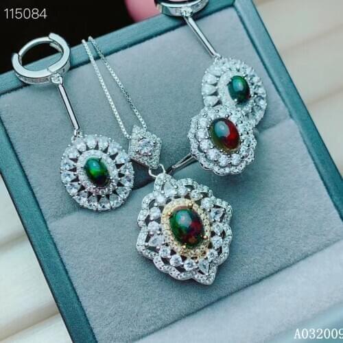 KJJEAXCMY fine jewelry 925 sterling silver inlaid natural black opal earrings ring pendant classic girl suit support test
