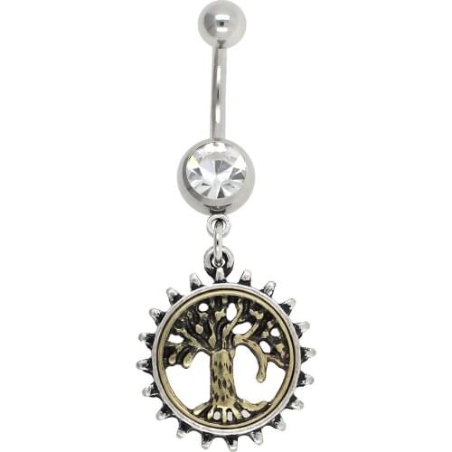 JHJT 1pc New Fashion Belly Ring Dangle Tree of Life Shaped Sexy Belly Button Bar Body Piercing Jewelry 14G