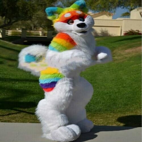 Halloween Rainbow Husky Dog Wolf Fox Mascot Costume Fursuit Suits Cosplay Party Dress Outfits Clothing Xmas Easter Adults Size