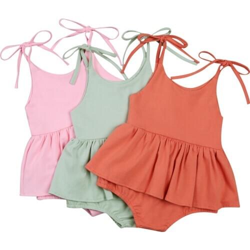 Summer Clothes Newborn Infant Baby Girl Cute Sleeveless Fresh Solid Color Tutu Skirt Romper Strap Bodysuit 3-18M Toddle