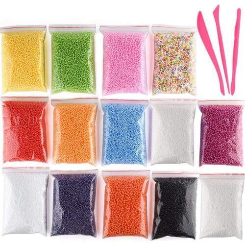 Micro-Polystyrene Styrofoam Beads Small Foam Balls Slime Beads Set with 3 Slime Tools Fit for Slime Making Art DIY Craft, (Conta