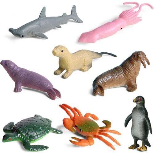 Mini Ocean Suit simulation animal model marine squid crab penguin sea turtle hammerhead shark seal sea lion toy ornaments