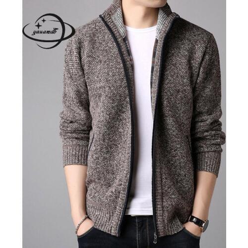 Mens Sweaters Winter Male Cardigan Clothing Stand Collar Zipper Thick Long Sleeve Solid Color Slim Wool Warm Man Clothes H55