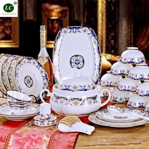 Dinnerware Set MICROWAVE USE 56pcs Ceramic Plates Bowls Dishes Set Tableware Kitchenware Flower