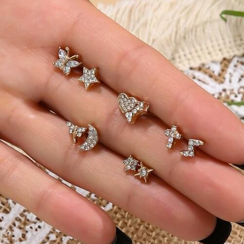 Small Star Heart Moon Butterfly Multiple Stud Earrings set Lot Pack Fashion Stud Earring Set for Women and Girls 2021 Jewelry
