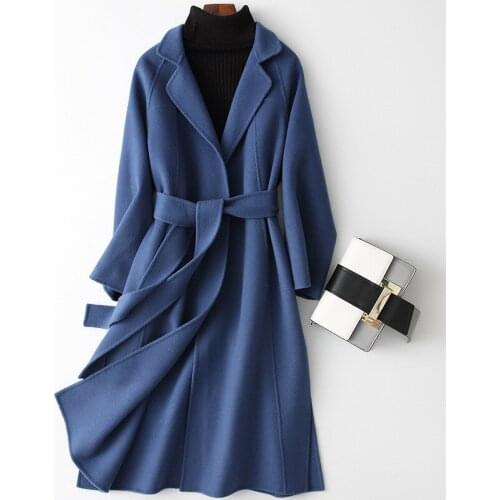 100% 2021 winter new high-end double-sided cashmere coat womens long coats thickened black Wool overcoat hepburn