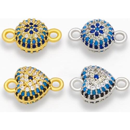 OCESRIO DIY CZ Gold Blue Evil Eye Charms Connectors for Women Earrings Bracelets Necklace Jewelry Making Supplies chma023