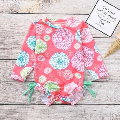 Newborn Infant Toddler Baby Girls Swimwear Full Sleeves Floral Printed One Piece Summer Swimsuit Swimming Beachwear 0-3 Years